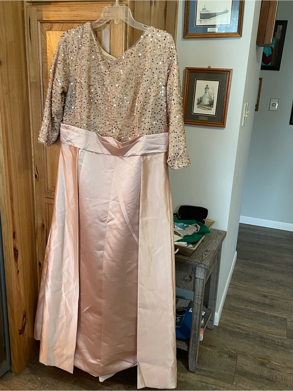Sequin Pink Satin Women’s ' Dress. Item # 11550 Mother of the Bride dress.